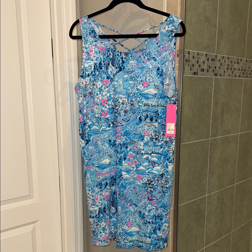 Lilly Pulitzer Kristen Dress Blue Peri Lilly Loves North Carolina XL New w/ tags